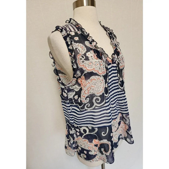 Cabi Womens Sheer Sleeveless Blouse Size Small Blue Ruffle Shoulders - Picture 1 of 8